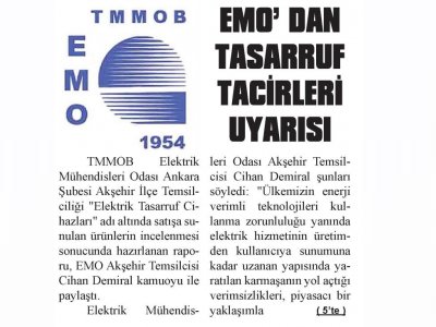EMO`DAN TASARRUF TACİRLERİ UYARISI (PERVASIZ GAZETESİ, 27.03.2012)