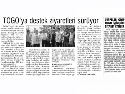 CÜPPELERİ GİYİP TOGO İSÇİLERİNİ ZİYARET ETTİLER (GÜNLÜK EVRENSEL, 30.05.2012)
