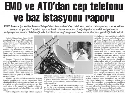 EMO VE ATO`DAN CEP TELEFONU VE BAZ İSTASYONU RAPORU (BAŞKENT GAZETESİ, 19.07.2012)