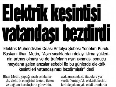 ELEKRİK KESİNTİSİ VATANDAŞI BEZDİRDİ (AKDENİZ MANŞET- 19.07.2012)