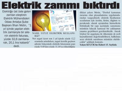 ELEKTRİK ZAMMI BIKTIRDI (HİLAL-05.10.2012)