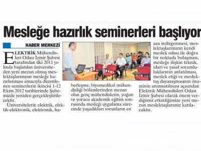MESLEĞE HAZIRLIK SEMİNERLERİ BAŞLIYOR - 30.09.2012 - EGE TELGRAF