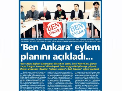 `BEN ANKARA` EYLEM PLANINI AÇIKLADI (MİLLİYET ANKARA, 16.01.2013)