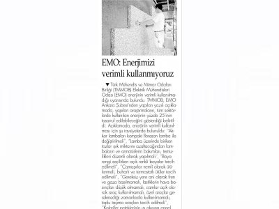 EMO: ENERJİMİZİ VERİMLİ KULLANMIYORUZ (BİZİM GAZETE, 17.01.2013)