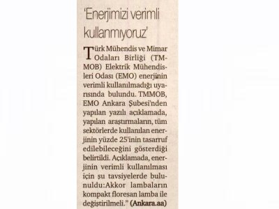 `ENERJİMİZİ VERİMLİ KULLANMIYORUZ` (HÜRSES, 18.01.2013)