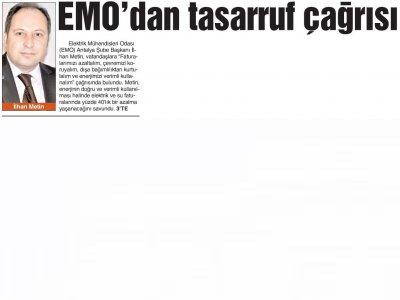 EMO‘DAN TASARRUF ÇAĞRISI (AKDENİZ GERÇEK-19.01.2013)