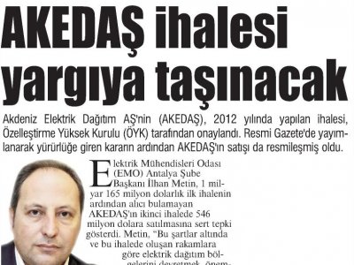 AKEDAŞ İHALESİ YARGIYA TAŞINACAK (AKDENİZ BEYAZ-13.03.2013)