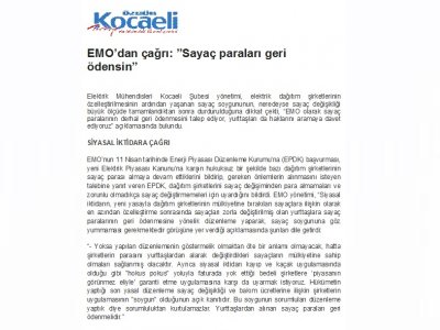 EMO`DAN ÇAĞRI:` SAYAÇ PARALARI GERİ ÖDENSİN`-ÖZGÜR KOCAELİ