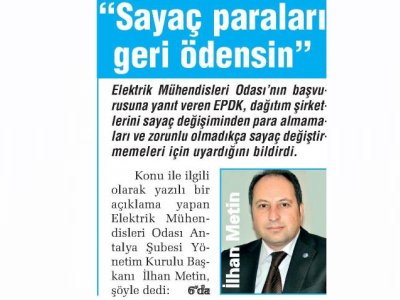 ‘SAYAÇ PARALARI GERİ ÖDENSİN‘ (ANTALYA SON HABER-15.05.2013)