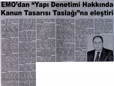 EMO‘DAN ‘YAPI DENETİMİ HAKKINDA ELEŞTİRİ (ANTALYA EKONOMİ-17.05.2013)