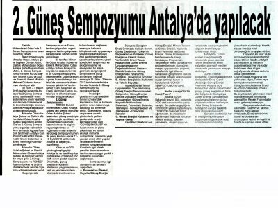 2. GÜNEŞ SEMPOZYUMU ANTALYADA YAPILACAK (TOROS GAZETESİ-06.07.2013)