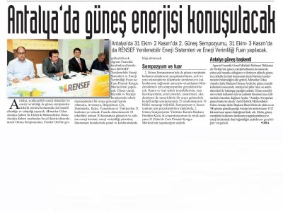ANTALYA DA GÜNEŞ ENERJİSİ KONUŞULACAK (GAZETE BİR -29.10.2013)