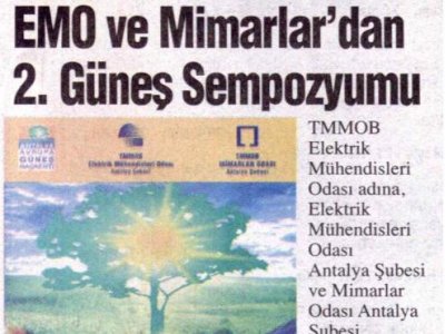 EMO VE MİMARLAR‘DAN 2. GÜNEŞ SEMBOZYUMU (AKDENİZ GERÇEK- 31.10.2013)