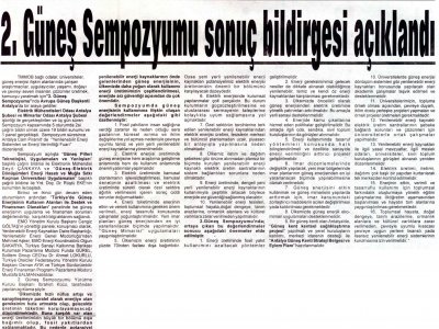 2.GÜNEŞ SEMPOZYUMU SONUÇ BİLDİRGESİ AÇIKLANDI (AKDENİZ GÜNCEL-10.11.2013)