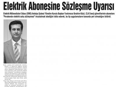 ELEKTRİK ABONESİNE SÖZLEŞME UYARISI (HİLAL 06.04.2014)
