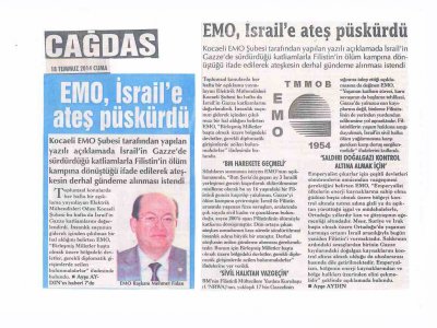 EMO, İSRAİL`E ATEŞ PÜSKÜRDÜ-ÇAĞDAŞ KOCAELİ
