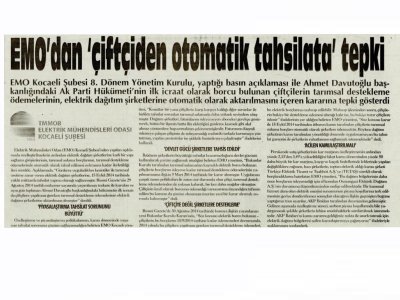 EMO`DAN ÇİFTÇİDEN OTOMATİK TAHSİLATA TEPKİ-ÇAĞDAŞ KOCAELİ