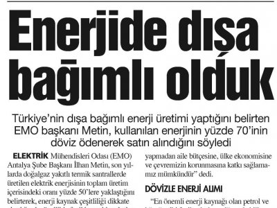ENERJİDE DIŞA BAĞIMLI OLDUK (HÜRSES ANTALYA-16.01.2015)