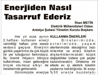 ENERJİDEN NASIL TASARRUF EDERİZ (TOROS GAZETESİ-17.01.2015)