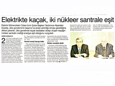 ELEKTRİKTE KAÇAK İKİ NÜKLEER SANTRALE EŞİT - 16.01.2015 - YURT GAZETESİ