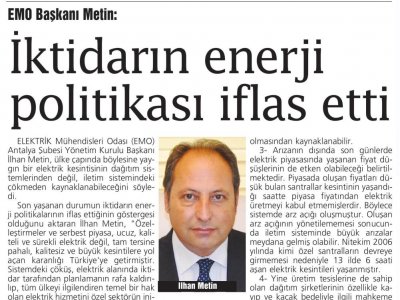 İKTİDARIN ENERJİ POLİTİKASI İFLAS ETTİ (ANTALYA EKSPRES-02.04.2015)
