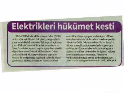 ELEKTRİKLERİ HÜKÜMET KESTİ (ÖZGÜR GÜNDEM, 4.4.2015)