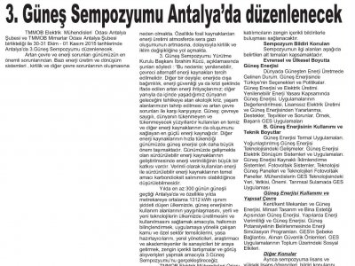 3. GÜNEŞ SEMPOZYUMU ANTALYADA DÜZENLENECEK (ANTALYA EKONOMİ - 07.04.2015)