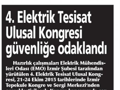 4. ELEKTRİK TESİSAT ULUSAL KONGRESİ GÜVENLİĞE ODAKLANDI (YENİ GÜN İZMİR)