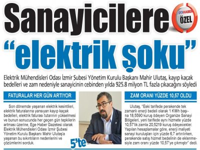 SANAYİCİLERE ELEKTRİK ŞOKU (EGE HABER)