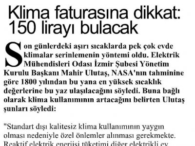 KLİMA FATURASINA DİKKAT: 150 LİRAYI BULACAK (AKDENİZ HABER)