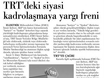 TRT`DEKİ SİYASİ KADROLAŞMAYA YARGI FRENİ (GÜNLÜK EVRENSEL)