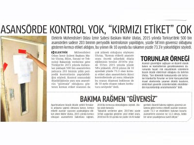 ASANSÖRDE KONTROL YOK, `KIRMIZI ETİKET` ÇOK (MİLLİ GAZETE)