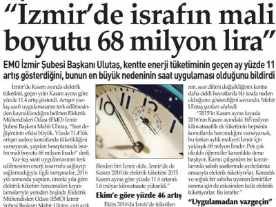 İZMİR`DE İSRAFIN MALİ BOYUTU 68 MİLYON LİRA (YENİ GÜN)