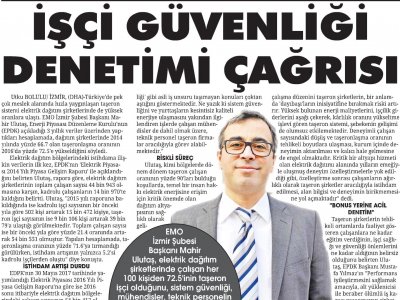 ELEKTRİK MÜHENDİSLERİ ODASI`NDAN İŞÇİ GÜVENLİĞİ DENETİM ÇAĞRISI (SONSÖZ)