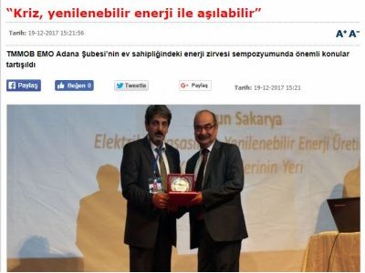 KRİZ, YENİLENEBİLİR ENERJİ İLE AŞILABİLİR(ADANAAHABER.COM)