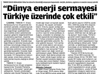 `DÜNYA ENERJİ SERMAYESİ TÜRKİYE ÜZERİNDE ÇOK ETKİLİ` (ÇUKUROVA BARIŞ)