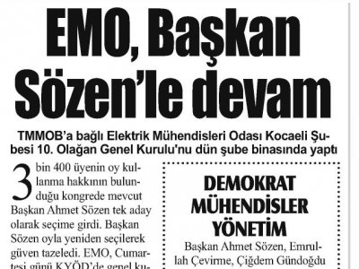 MAVİ KOCAELİ: EMO, BAŞKAN SÖZENLE DEVAM