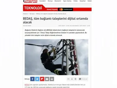 BEDAŞ, TÜM BAĞLANTI TALEPLERİNİ DİJİTAL ORTAMDA ALACAK (HURRİYET.COM.TR)