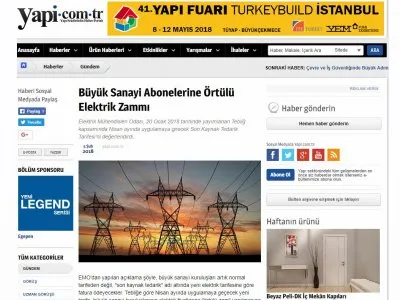 BÜYÜK SANAYİ ABONELERİNE ÖRTÜLÜ ELEKTRİK ZAMMI (YAPİ.COM.TR)
