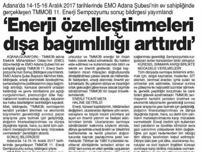 `ENERJİ ÖZELLEŞTİRMELERİ DIŞA BAĞIMLILIĞI ARTTIRDI` (GÜNAYDIN ADANA)