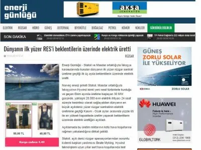 DÜNYANIN İLK YÜZER RES’İ BEKLENTİLERİN ÜZERİNDE ELEKTRİK ÜRETTİ (ENERJİGUNLUGU.NET)