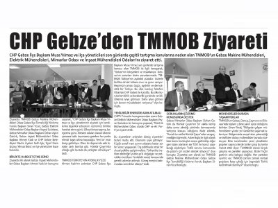GAZETE ULUS: CHP GEBZE‘DEN TMMOB ZİYARETİ