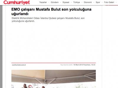 MUSTAFA BULUT SON YOLCULUĞUNA UĞURLANDI - 19 MART 2018 CUMHURİYET.COM.TR