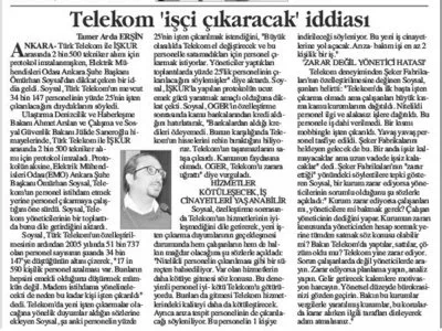 TELEKOM İŞÇİ ÇIKARTACAK İDDİASI (ANAYURT GAZETESİ, 28.03.2018)