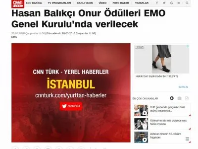 HASAN BALIKÇI ONUR ÖDÜLLERİ EMO GENEL KURULU`NDA VERİLECEK (CNNTURK.COM)