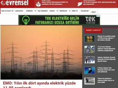 EMO: YILIN İLK DÖRT AYINDA ELEKTRİK YÜZDE 11.95 ZAMLANDI (EVRENSEL.NET)