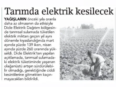 TARIMDA ELEKTRİK KESİLECEK (BİRGÜN)