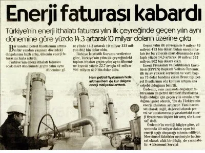 ENERJİ FATURASI KABARDI (CUMHURİYET)