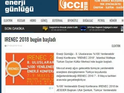 IRENEC 2018 BUGÜN BAŞLADI (ENERJİGUNLUGU.NET)