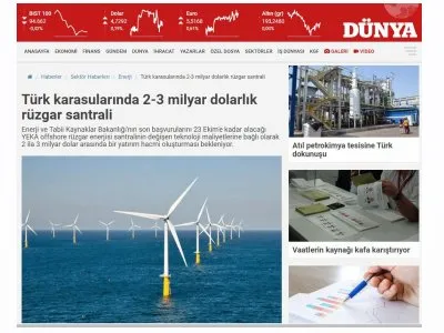 TÜRK KARASULARINDA 2-3 MİLYAR DOLARLIK RÜZGAR SANTRALİ (DUNYA.COM)